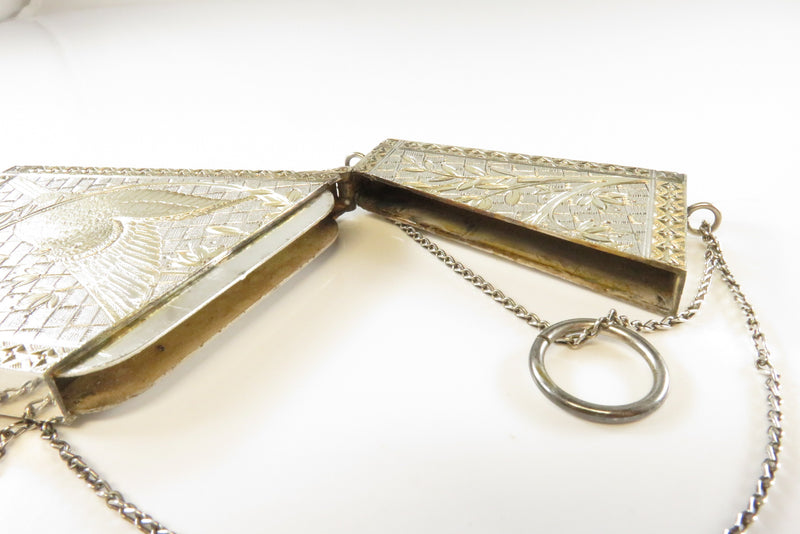 Antique Silver Metal Gold Accented Edwardian Calling Card Chatelaine Case