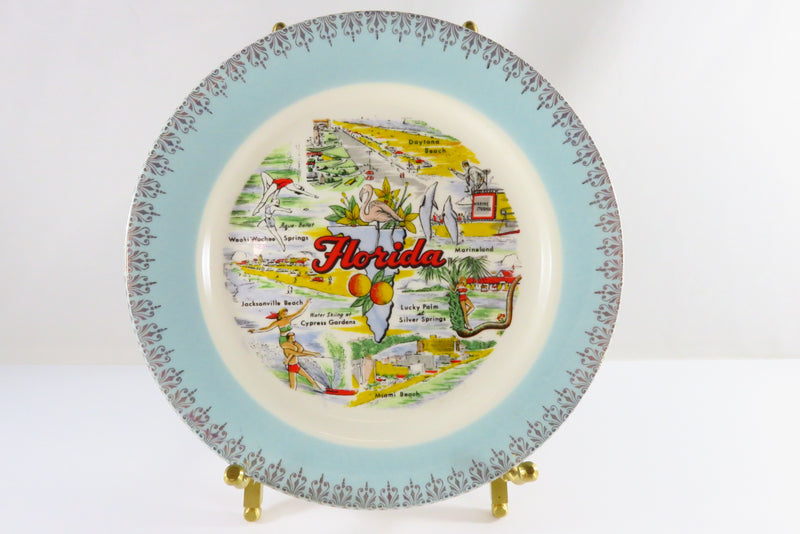 Florida Sunshine State Cypress Gardens Silver Springs Souvenir Plate Vintage c1960's