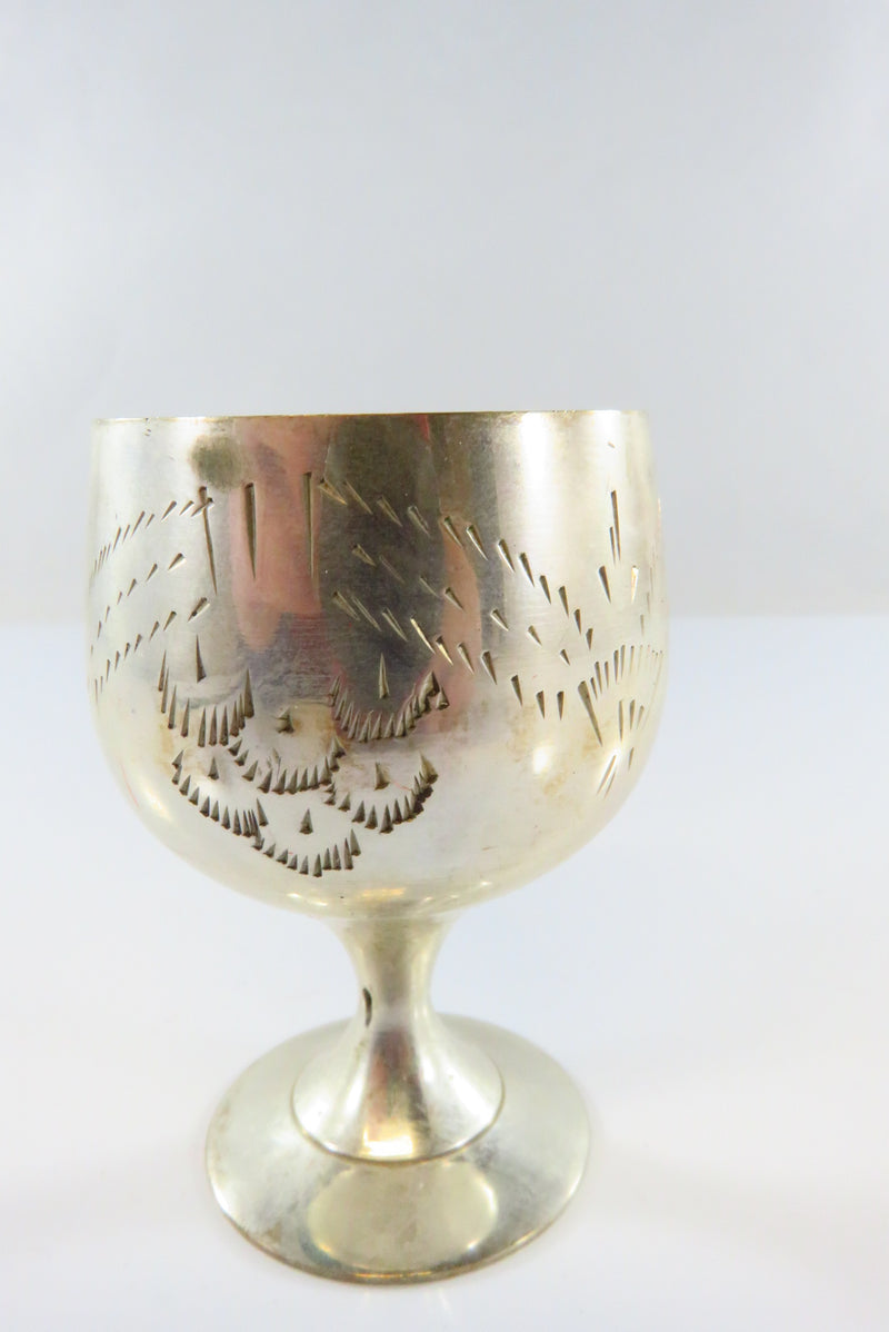 Etched Wine Cup Cordial Goblet Red Cased Set of 6 - 1960s Silver-plated