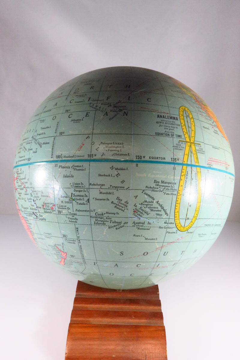 9 Inch Terrestrial Globe Geo F Cram Co Inc Indianapolis IN No. 070 Wood Base