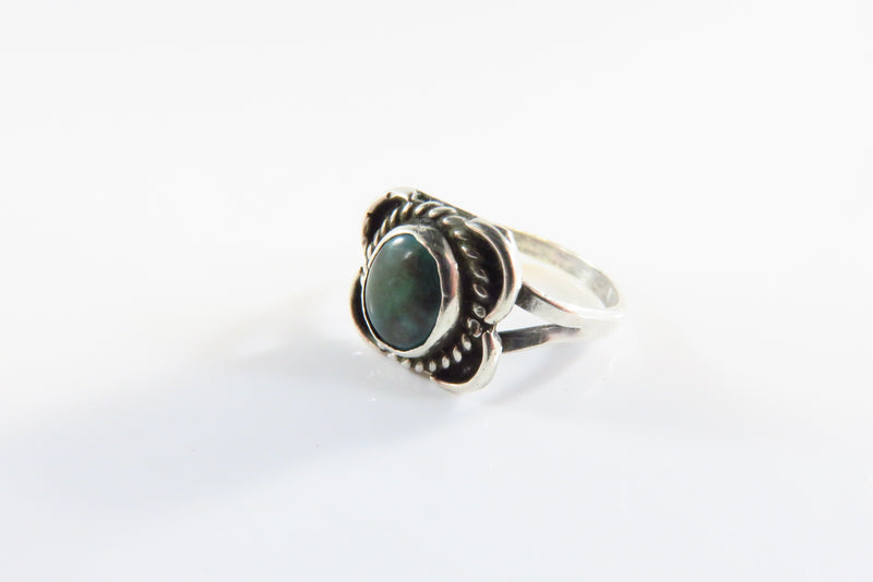Vintage Petite Sterling Silver Polished Turquoise Ring Size 3 3/4