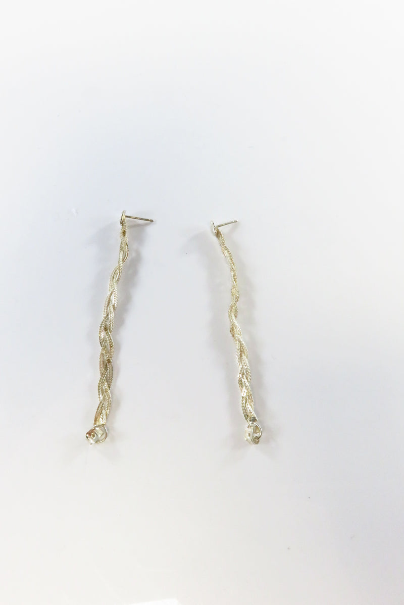 Vintage Woven Sterling Silver Link Chain Earrings 925 Italy 1 1/2" Drop