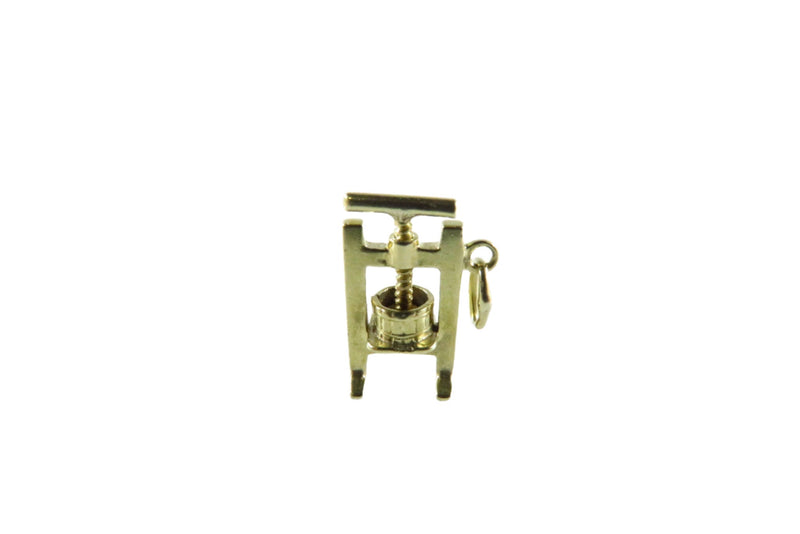 14K Gold Charm Antique Nutcracker Wine Press Or Press Working Threaded Press Tin