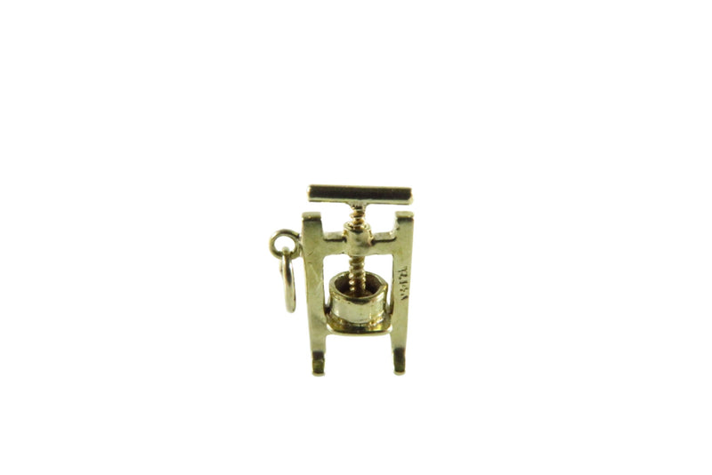 14K Gold Charm Antique Nutcracker Wine Press Or Press Working Threaded Press Tin