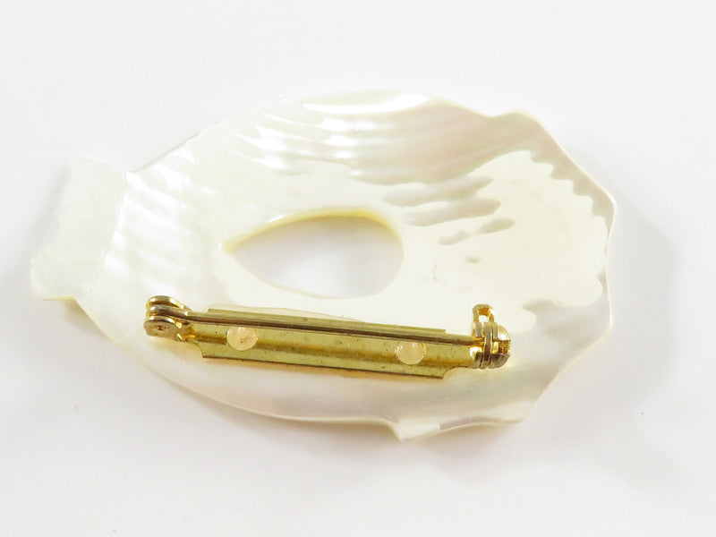 Carved Shell Art Nouveau Style Free Form Brooch Mother of Pearl Carved Details