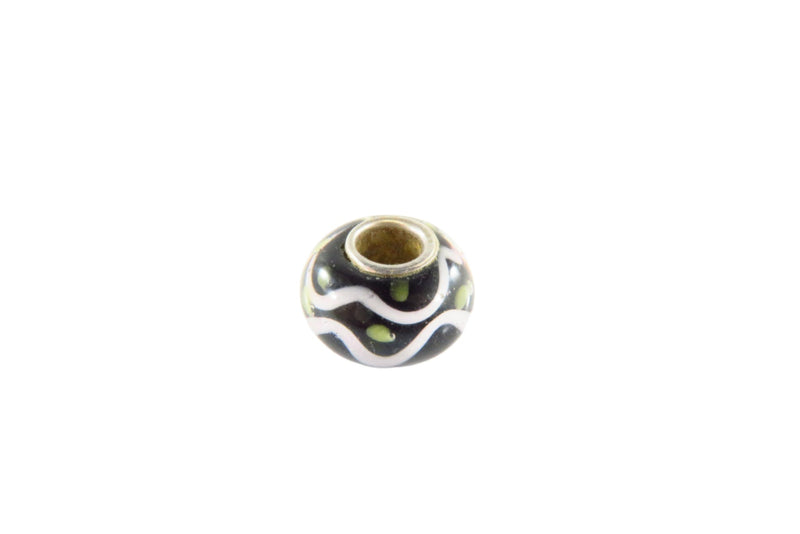 Sterling Silver Clear Black and Wavy White Glass Charm Bead 13.82mm