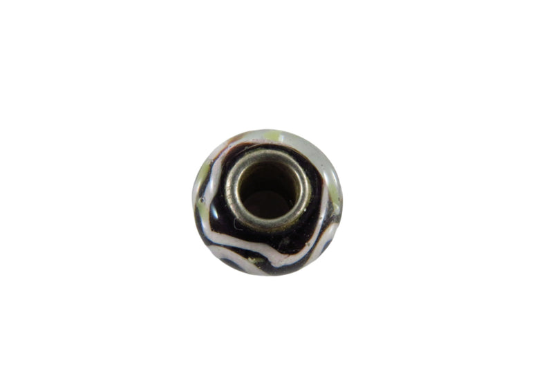 Sterling Silver Clear Black and Wavy White Glass Charm Bead 13.82mm