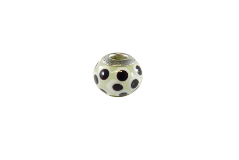 Sterling Silver Murano White Black Glass Charm Bead 13.53mm