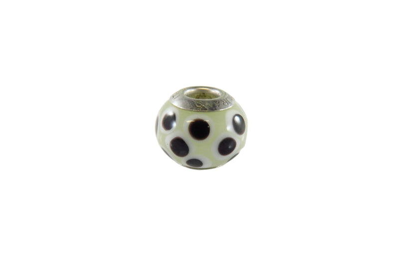 Sterling Silver Murano White Black Glass Charm Bead 13.53mm