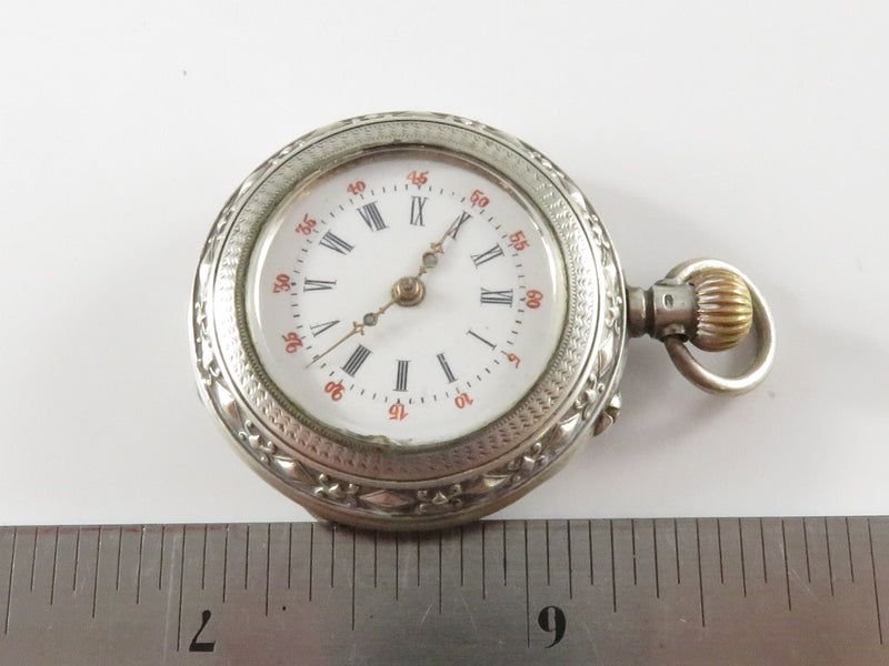 Mignon Swiss 800 Silver Stem Wind Pendant Pocket Watch Womens Size 0 for Repair