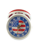 Clock with American flag design on a white background