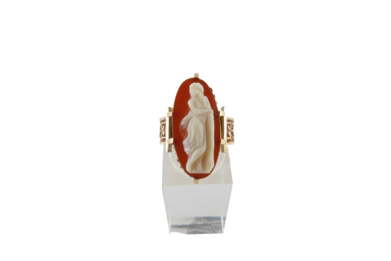 c1870 Victorian Carved Goddess Hardstone Cameo Ring in 10K Gold Size 6 1/2