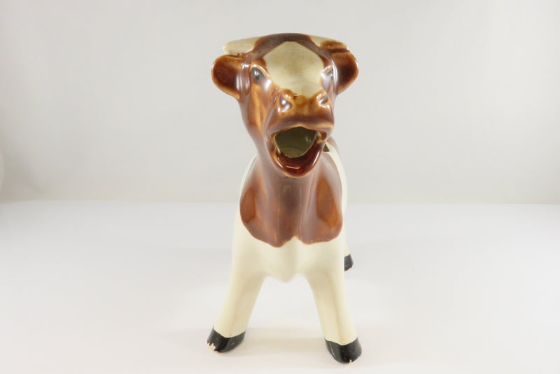 Vintage Ceramic Brown White Cow Form Creamer Milk Jug