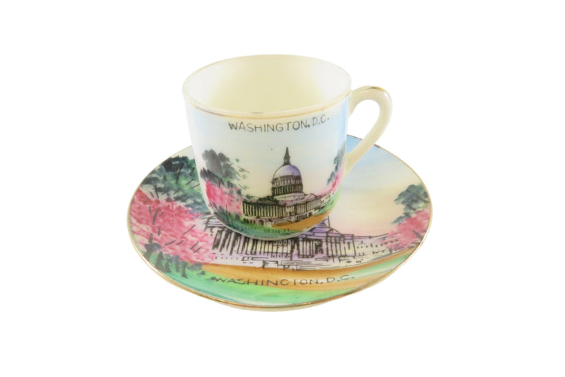 c1950 U.S. Capitol Washington D.C. Tea & Saucer Hand Painted Travel Souvenir