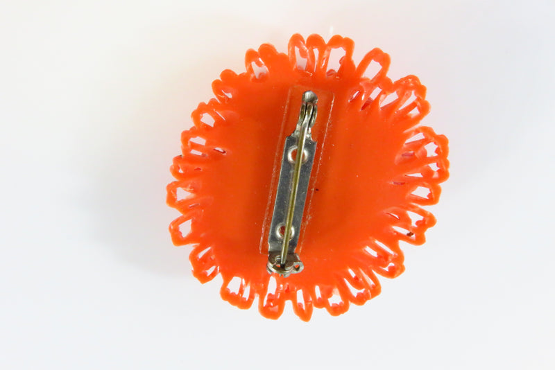 Orange Faux Coral Plastic Vintage Brooch Pin 2" x 1 3/4"