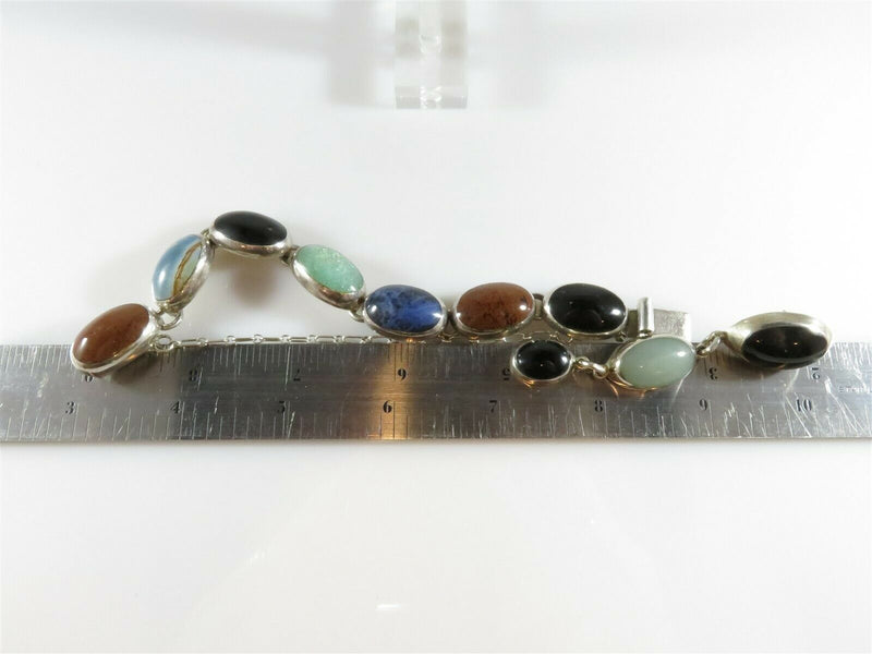Sterling Silver Bracelet & Earring Set Mexico Cabochon Multi Stones Bezel Set - Just Stuff I Sell