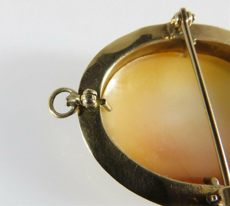 Left Facing Carved Shell Cameo Brooch with Pendant Loop 4 Repair 10K Etched Gold - Just Stuff I Sell