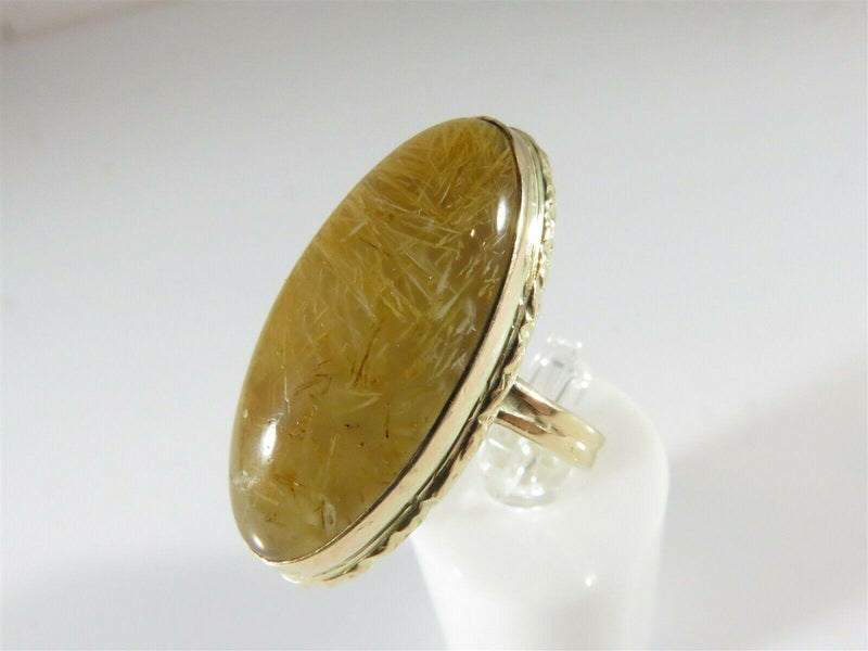 Large Antique Rutilated Quartz Cabochon Ring 10K Gold Size 7 Est. 10 Carats - Just Stuff I Sell