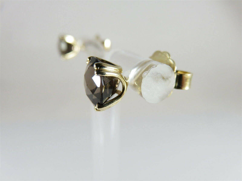 14K Gold 3 Carat TW Round Faceted Smoky Quartz Earrings Large Backs - Just Stuff I Sell