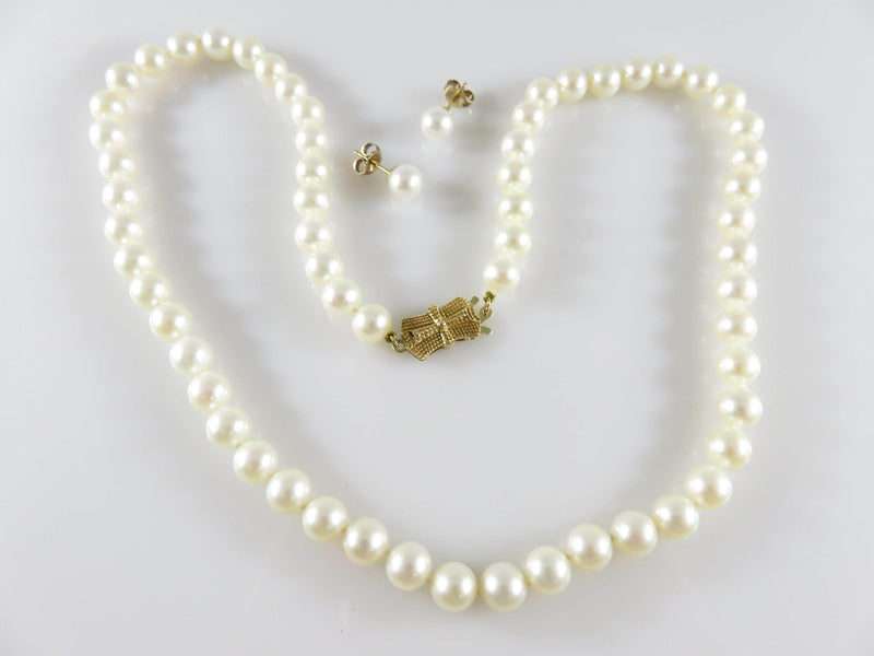 18" 14K Mikimoto Blue Lagoon Akoya 6.75mm Pearl Necklace with Pearl Stud Earrings - Just Stuff I Sell