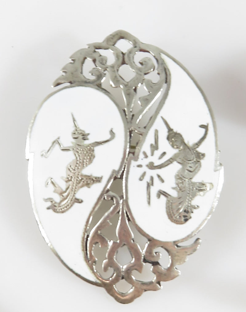 Vintage Siam Sterling Silver White Enameled Goddess Mekkala Jewelry Suite