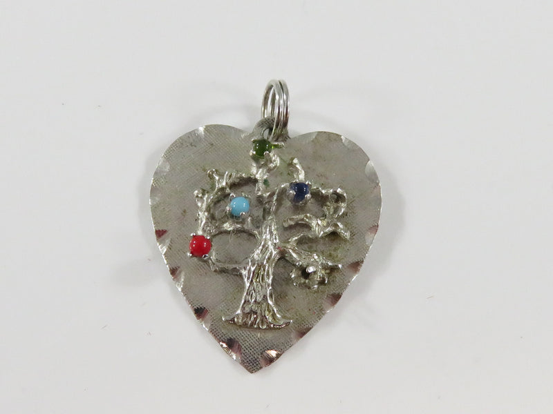 Vintage MCM Sterling Silver Herart Family Tree Charm With Stones Missing Stone