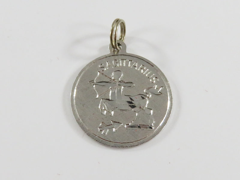 Vintage Sagittarius Brushed & Cut Sterling Silver Coin Charm