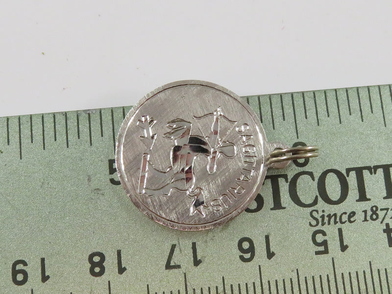 Vintage Sagittarius Brushed & Cut Sterling Silver Coin Charm