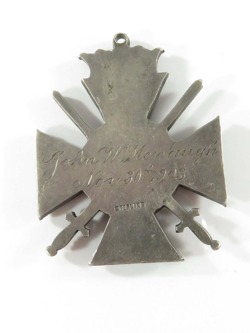 Antique 1903 Masonic Knights Templar Medal in Sterling Sterling Silver