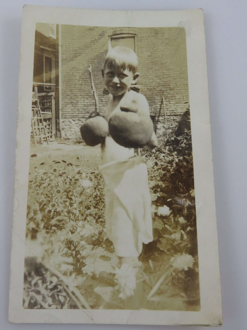 Adorable Boxer Boy 1928 Al James Nephew Black & White Photograph 4  1/2" x 2 3/4