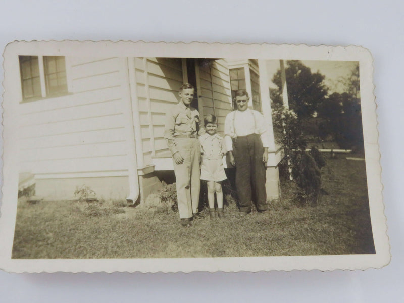 3 Generations Son, Father in Uniform, Grand Father Circa 1940's 4 1/2" x 2 3/4"