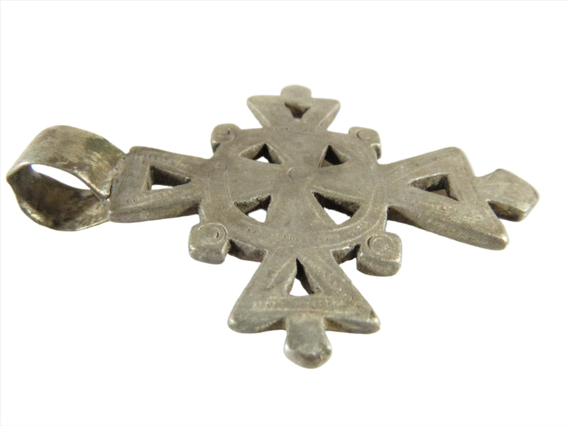 1 7/8" High Celtic Style Coptic Ethiopia Silver Cross With Chamfered Decoration - Just Stuff I Sell