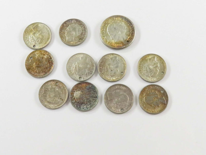 11 x WW2 Silver Netherlands Love Token Coin Charms 10 Cents & 1 x 25 Cents