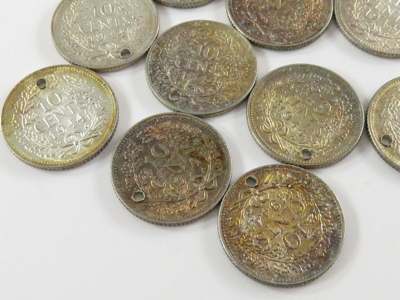 11 x WW2 Silver Netherlands Love Token Coin Charms 10 Cents & 1 x 25 Cents
