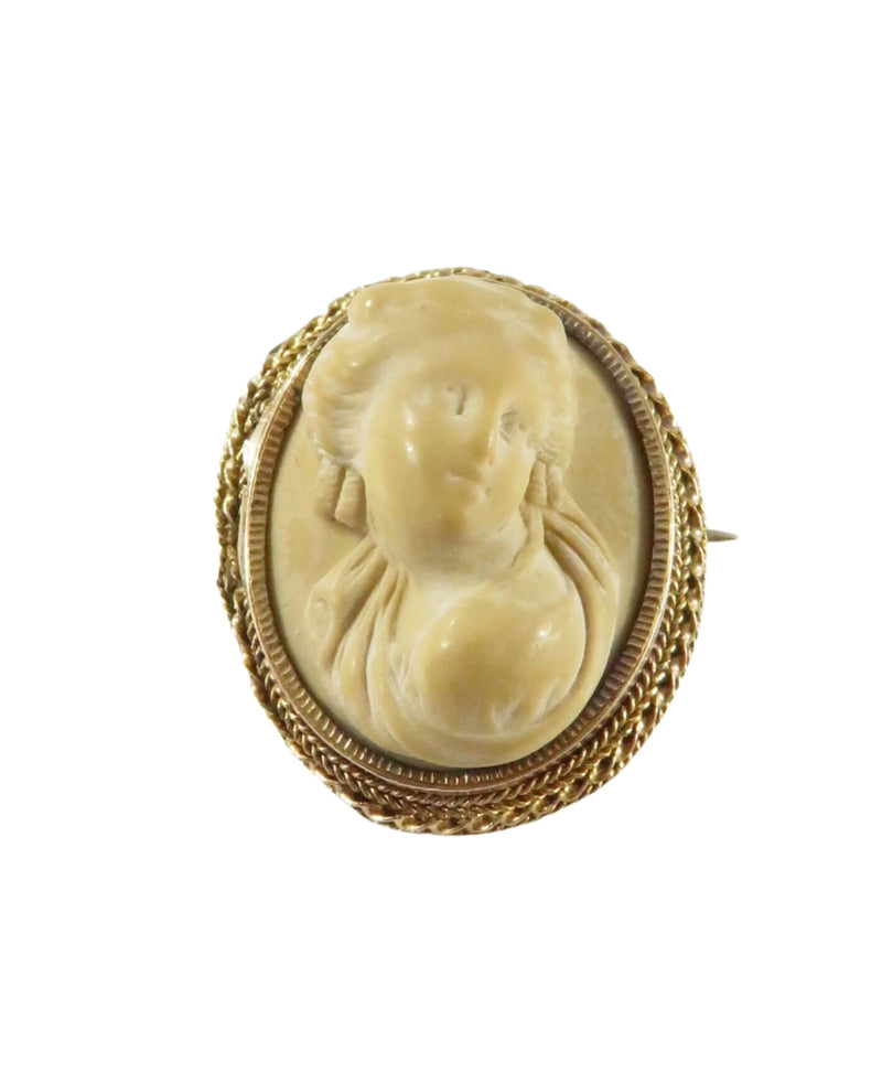 Antique Very Old 18K Gold Carved Lava Cameo of the Goddess Artemis