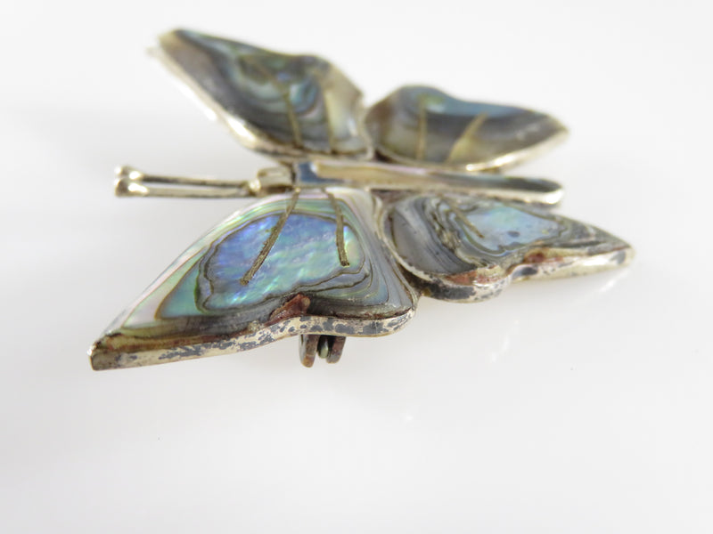 Vintage 1950's Abalone Inlay Butterfly Pin Sterling Silver Taxco Mexico RS 925
