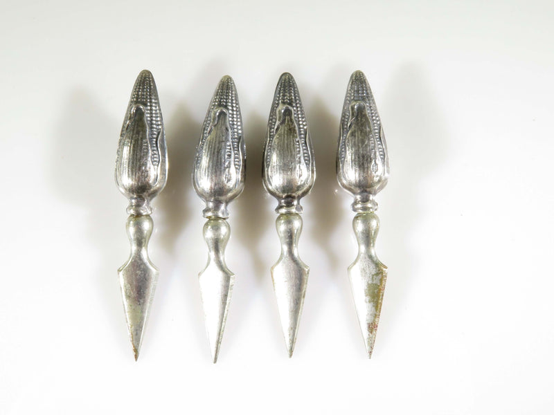 4 x Vintage Sterling Silver Corn on the Cob Holders Figural Ears of Corn Design