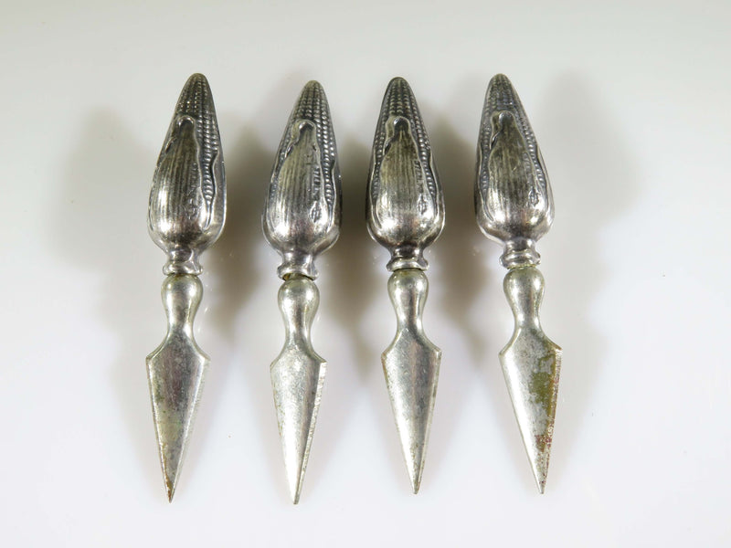 4 x Vintage Sterling Silver Corn on the Cob Holders Figural Ears of Corn Design