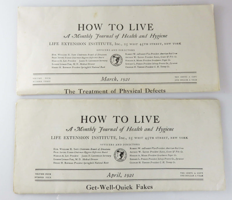 1921 Life Extension Institute How To Live A Monthly Journal of Health & Hygiene March and April Issues