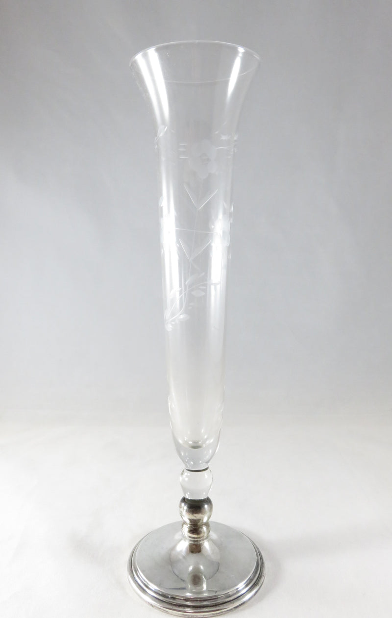 Sterling Silver Etched Crystal Fluted Single Flower Bud Vase With 925 Base