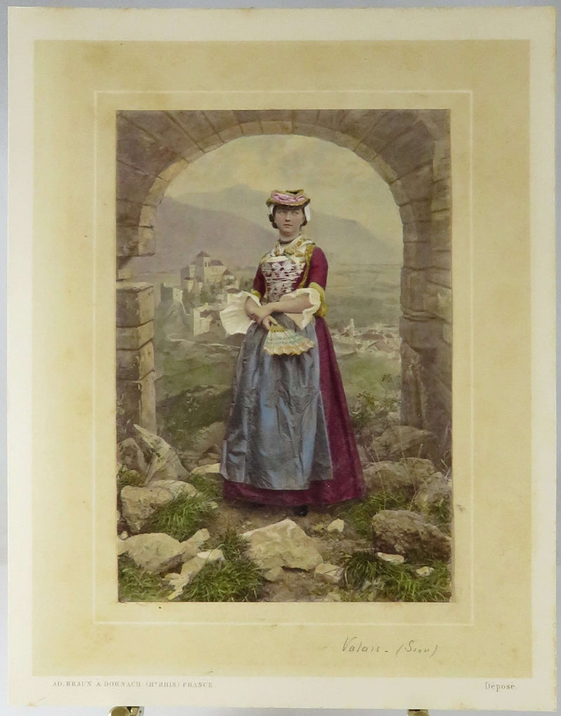 c1869 Canton de Valais (Sion), Switzerland Tinted Photograph Adolphe Braun Costu