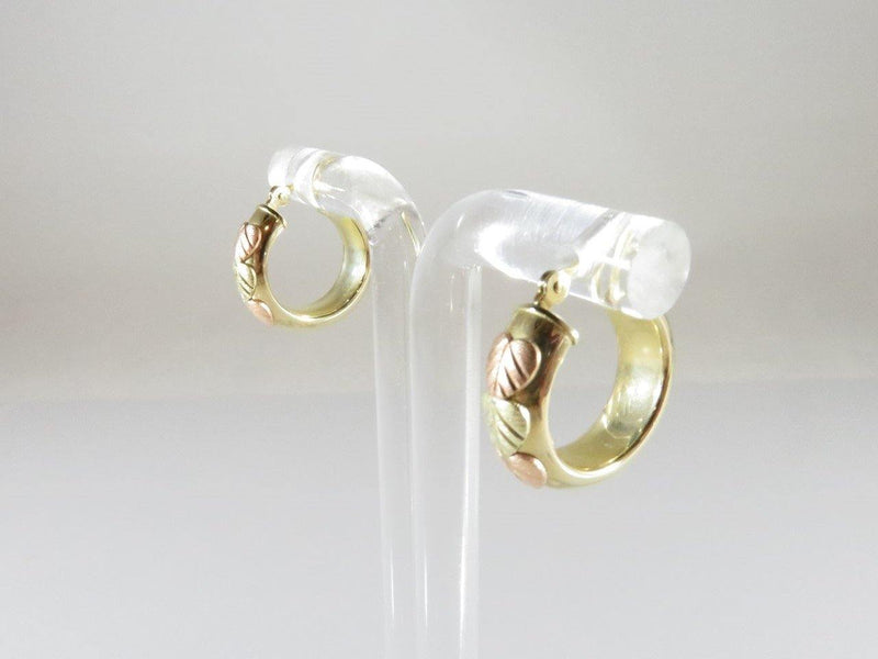 Classic 12K Yellow & Pink Leaves Black Hills Gold Coleman Co Hoop Earrings - Just Stuff I Sell