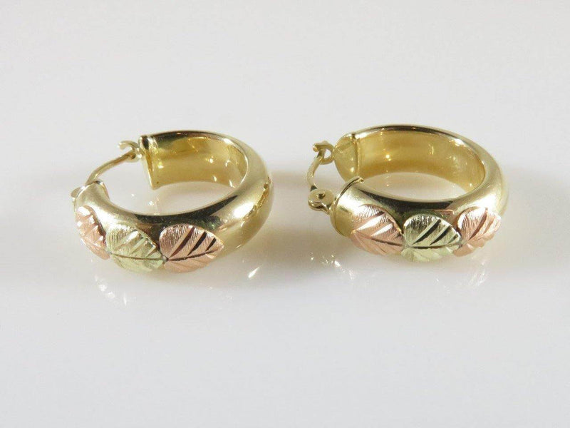 Classic 12K Yellow & Pink Leaves Black Hills Gold Coleman Co Hoop Earrings - Just Stuff I Sell