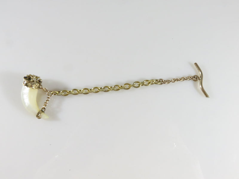 Pocket Watch Fob, Chain with T-Bar Faux Tiger Claw Jeweled End Cap - Just Stuff I Sell
