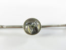 Front of silver tone riding crop bar pin with horse head intaglio cabochon