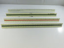 Four vintage triangular drafting scale rulers including Staedtler-Mars K&E Central and Prince