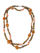 Long multi-strand pearl carnelian and coral necklace