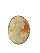 Reverse of Italian shell cameo brooch showing pin back