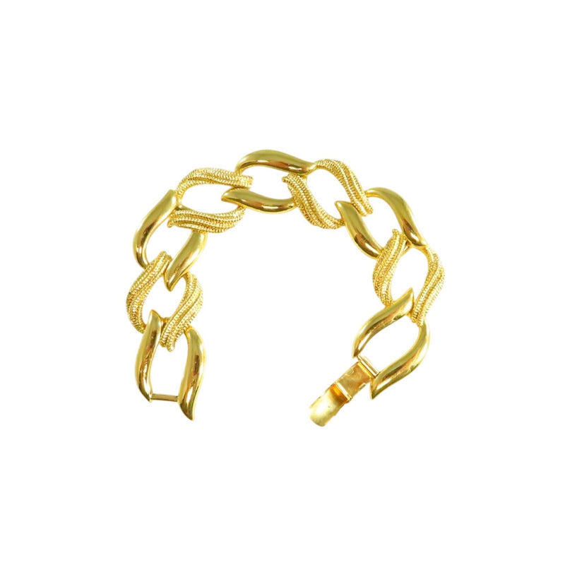 Napier Gold Tone Fashion Bracelet 6 3/4" Long 3/4" Wide With Textured Links & Clasp — Gold — front view