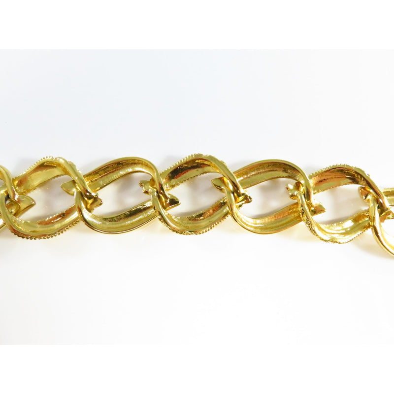 Napier Gold Tone Fashion Bracelet 6 3/4" Long 3/4" Wide With Textured Links & Clasp